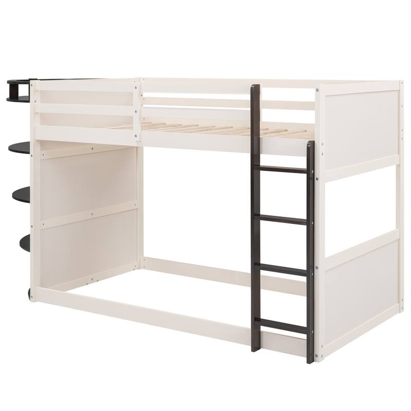 Twin over Twin BoatLike Shape Bunk Bed with Storage Shelves Bed Bath