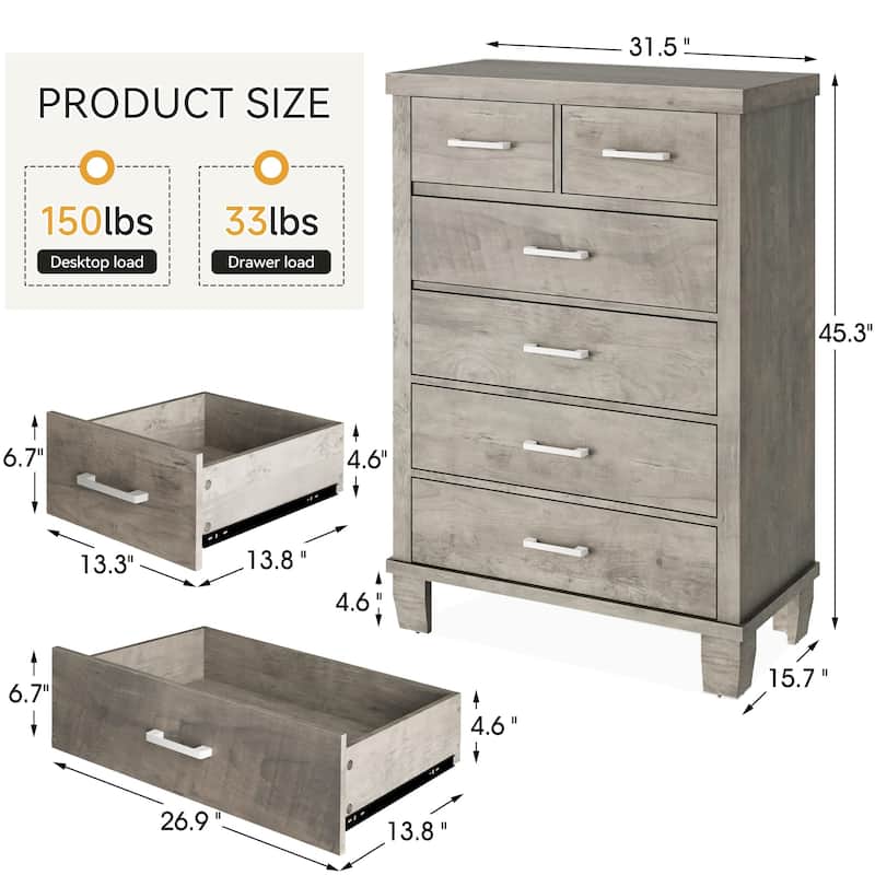 6/7 Drawer Dresser for Bedroom, Modern Wood Chest with Metal Handles, Storage Organizer for Closet