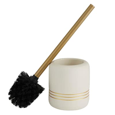 Bath Bliss Ceramic Toilet Brush in White and Gold - 4.3" x 4.3" x 15.5"