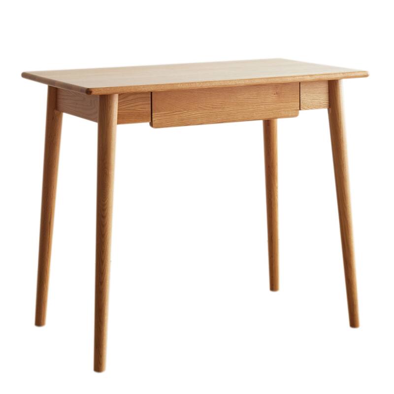 Modern Writing Study Desk with 2 Drawers and Solid Oak Frame for Small Home Office or Apartment Spaces