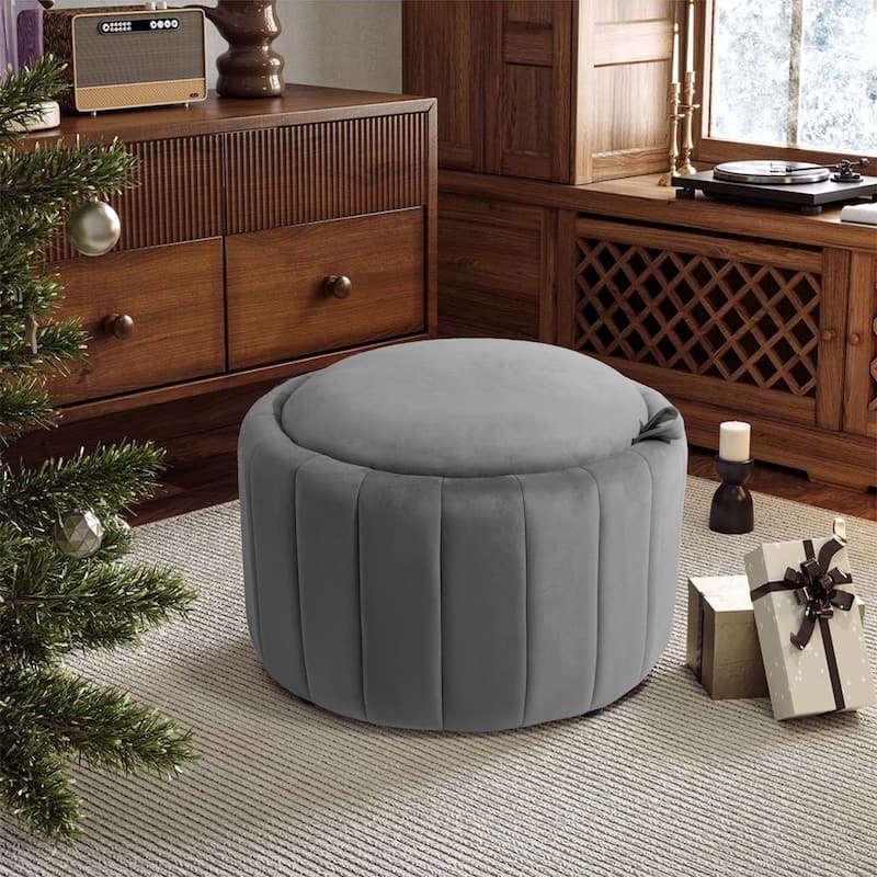 29" Modern Velvet Round Storage Ottoman