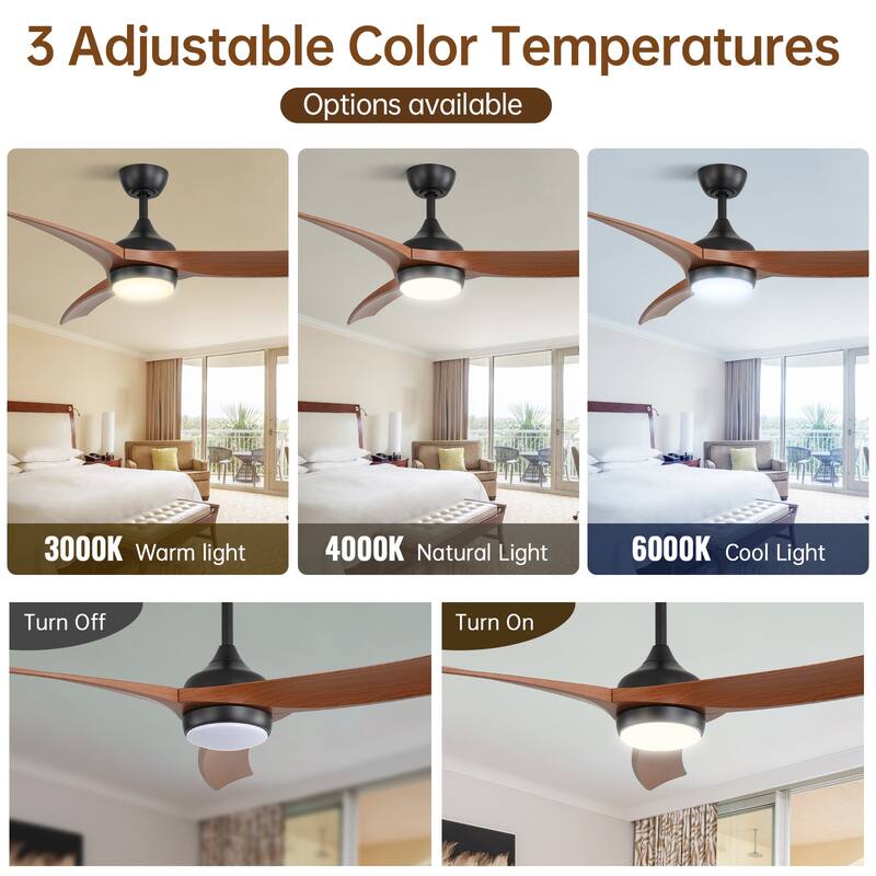 Sofucor 52 Inch Ceiling Fan with Light Remote Control,Airflow 6000CFM 3-Timer with ABS 3 Blades Reversible DC Motor