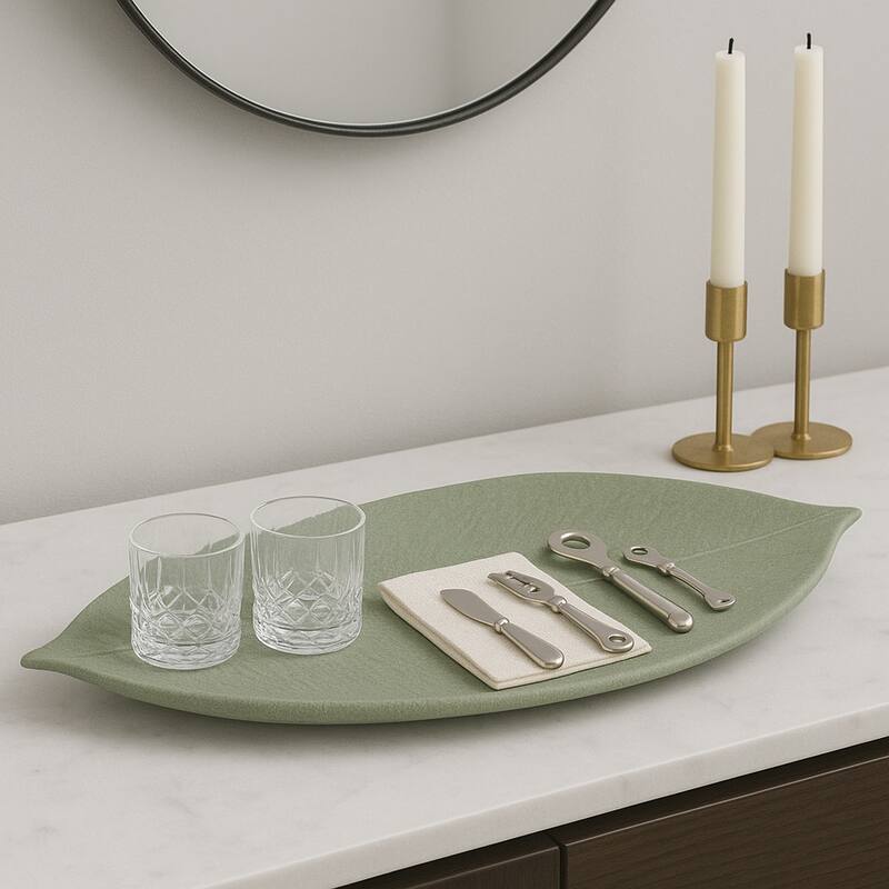 Decorative Resin Leaf Tray - Green, 20" - 20.0" - Green - 20.0"