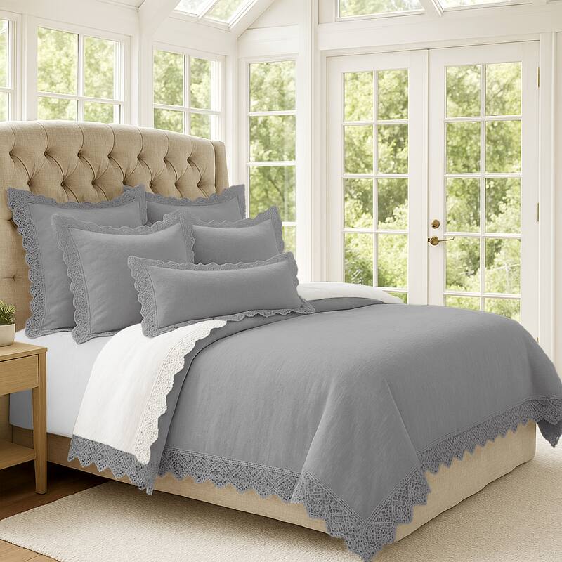 Elsie Lace Shadow 6 Piece Duvet Cover Set