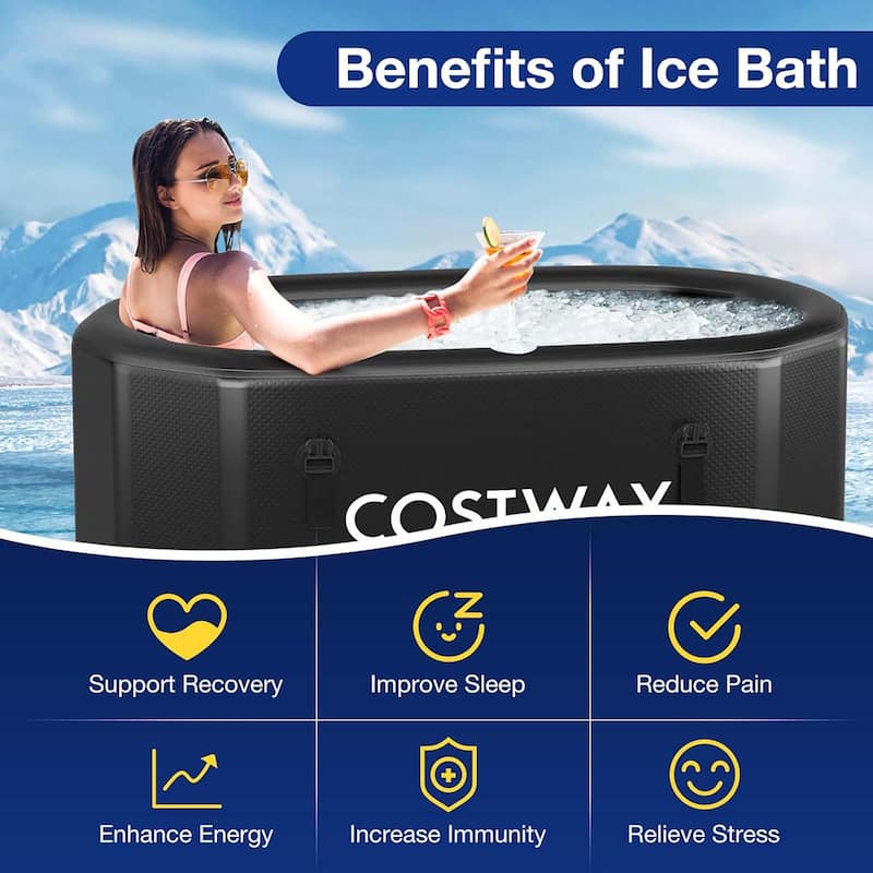 129 Gal Oval Ice Bath Tub Inflatable Cold Plunge Tub w/ Lid & Pump