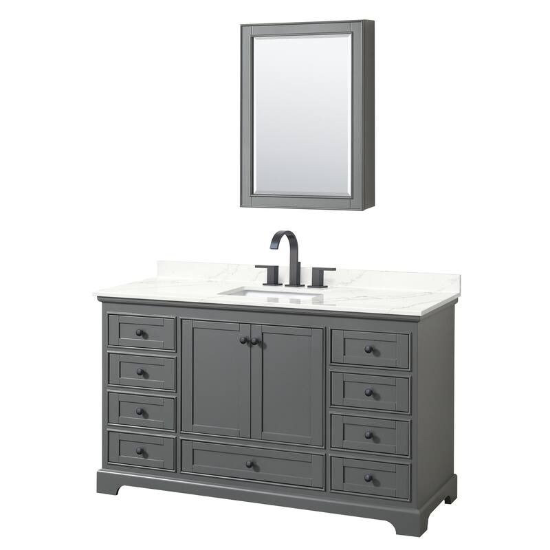 Deborah 60-inch Single Vanity, Quartz Top, Medicine Cabinet - Dark Gray, Black Trim, Giotto Quartz Top