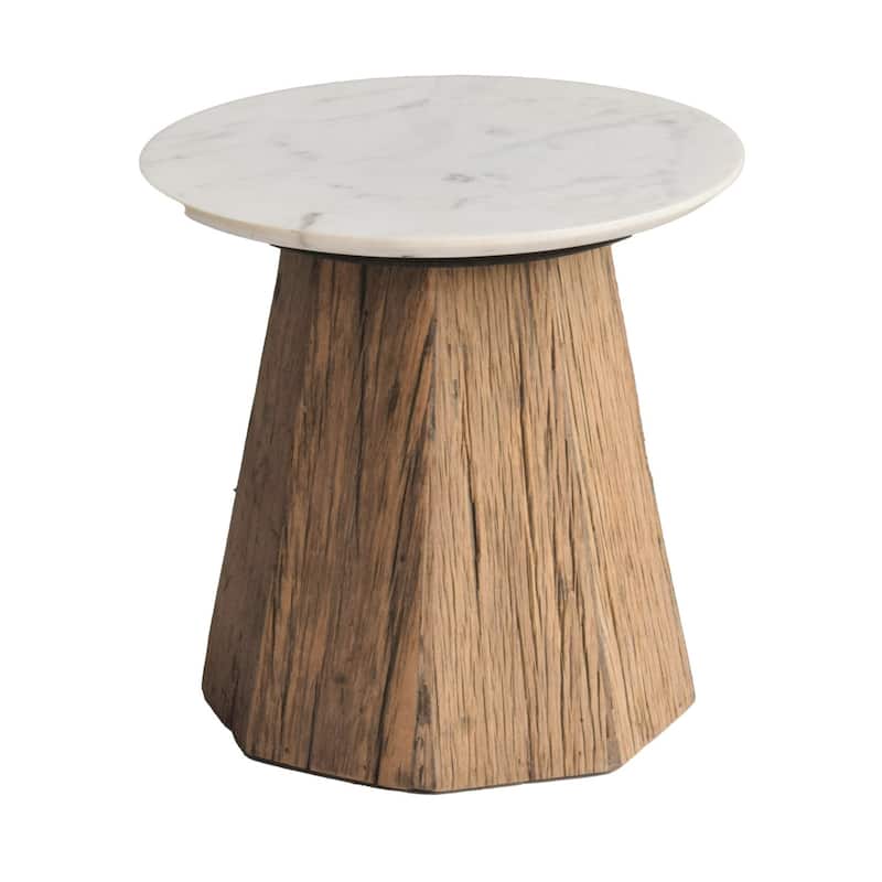Round Marble Top Coffee Table - 19.5" - Brown and White