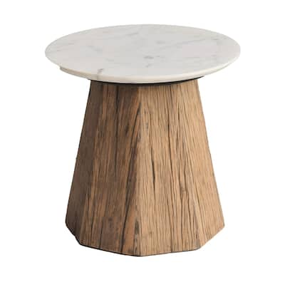 Round Marble Top Coffee Table - 19.5" - Brown and White
