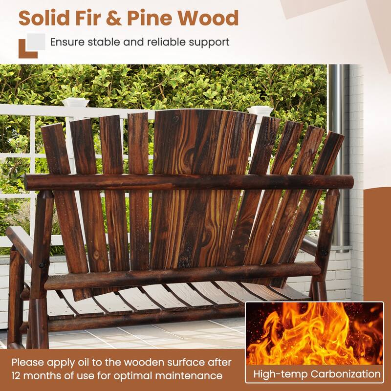 Brown Fir Pine Wood Adirondack Rocking Chair for Patio with High Back - 51" L x 38" W x 46" H