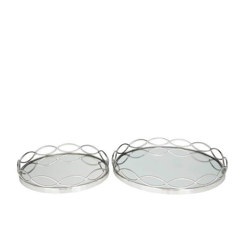 Contemporary Stainless Steel Metal Mirrored Tray (Set of 2) - Silver or Gold