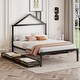 preview thumbnail 4 of 13, Full Size Metal Platform Bed w/ Drawers & House-Shaped Headboard,Black