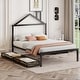 preview thumbnail 35 of 87, Metal Platform Bed with two drawers, House-Shaped Headboard Design for Kids, Boys and Girls Full - Black