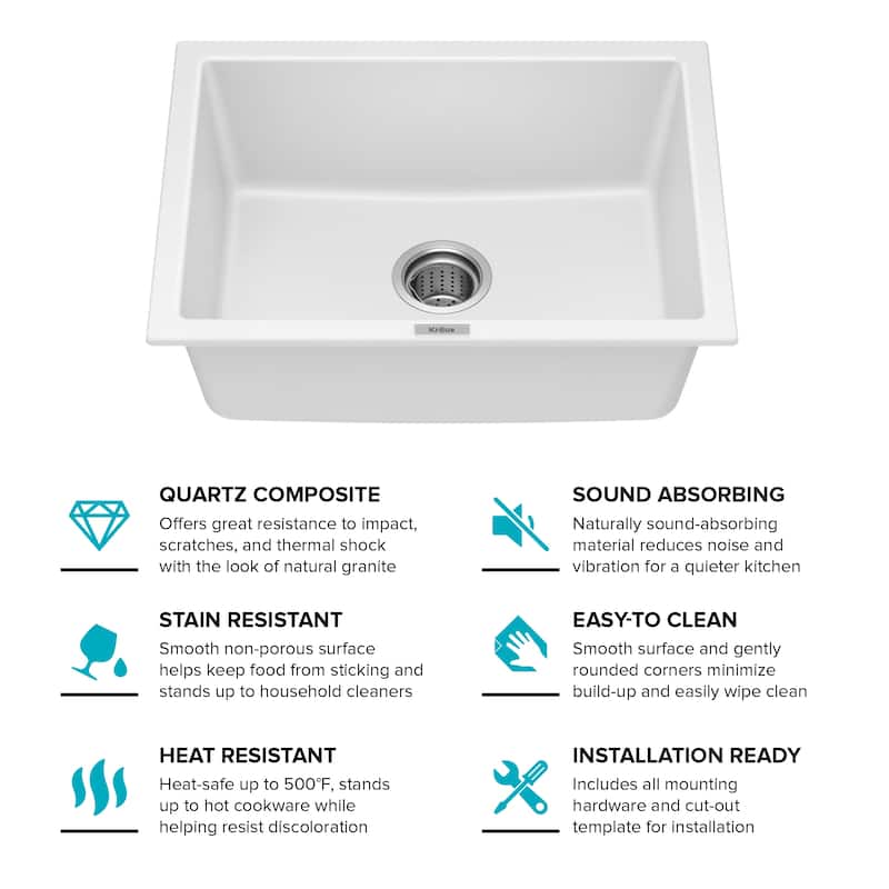 KRAUS Granite 24 inch 1-Bowl Undermount Drop-in Kitchen Sink