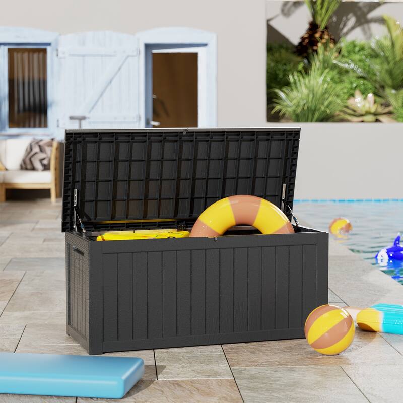 230 Gal. Wicker Resin Outdoor Patio Storage Deck Box - Black