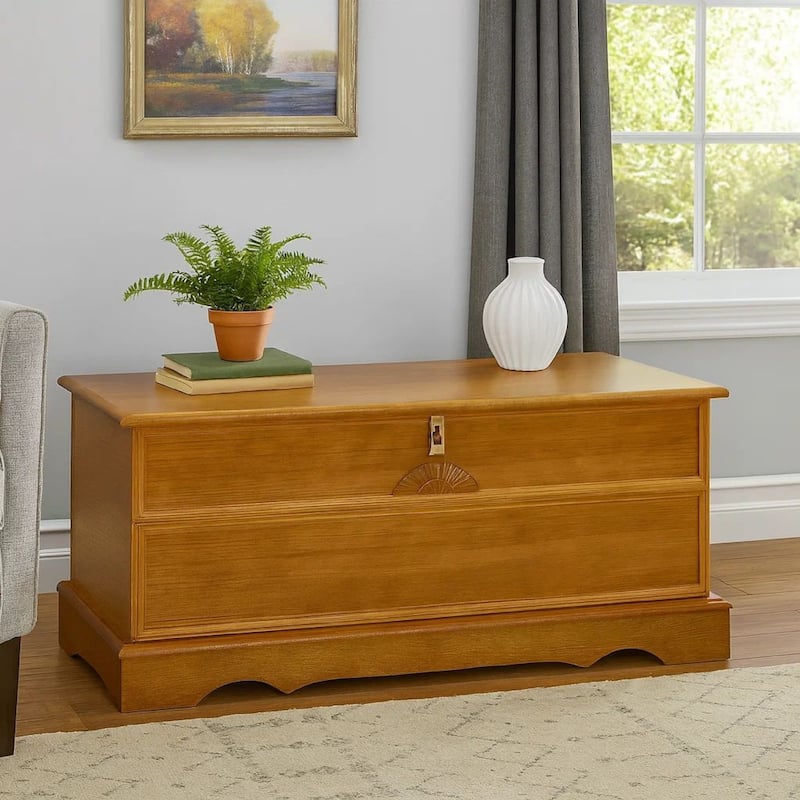 Chest with Molded Details and Lift Top Hidden Storage, Brown