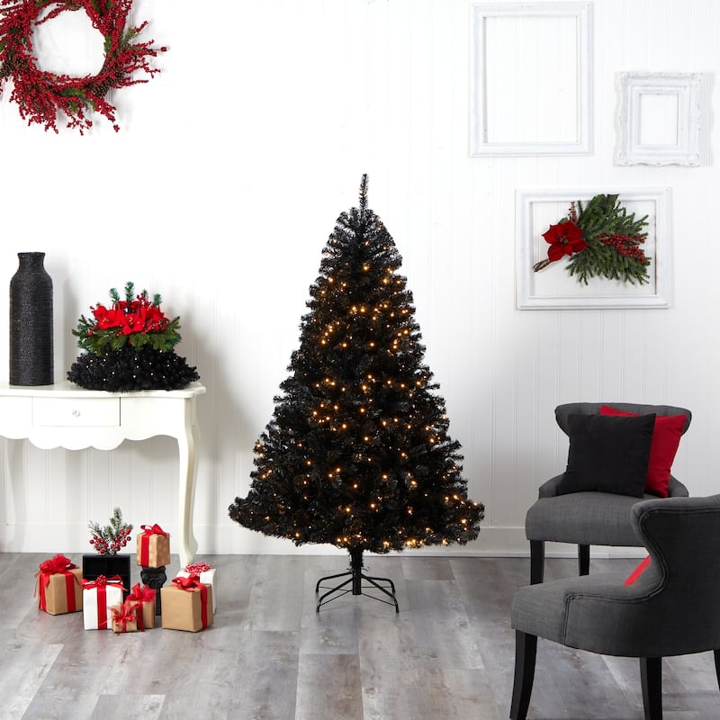 Black Artificial Christmas Tree 6Ft with Lights - Holiday Decor, Festive Tree, Indoor Xmas Tree - 72