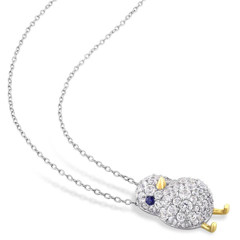 Miadora 2-Tone White and Yellow Plated Sterling Silver Created Blue and White Sapphire Bird Necklace