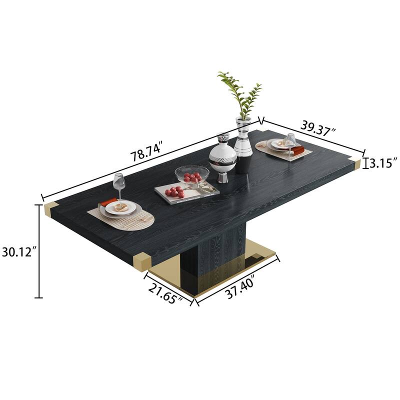 MDF Top Dining Table with Gold Finish Corner, MDF Pillar and Gold Finish Stainless Steel Base