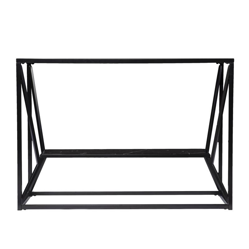 Black Glass Console Table Rectangular Metal A-Frame with Shelves - 42" L x 14.5" W x 29.75 H