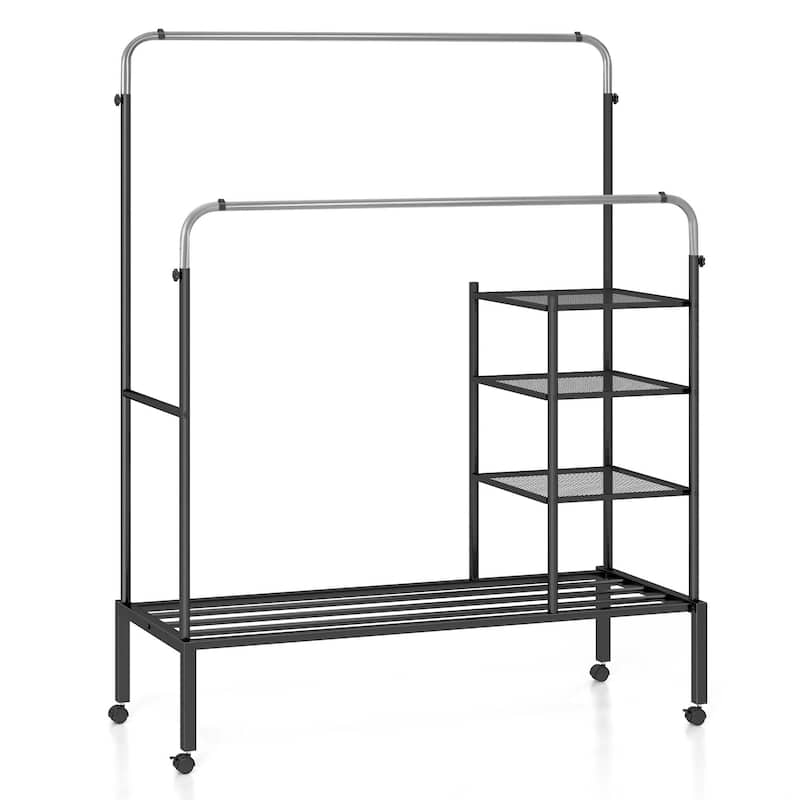 Costway Rolling Clothes Drying Rack Double Rods Garment Rack with - See Details