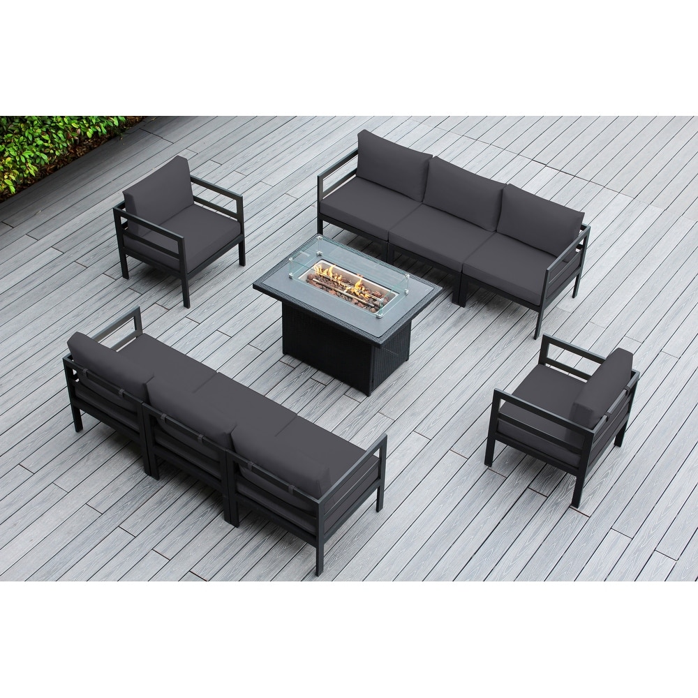 Ohana Outdoor 9-pc. Cushioned Aluminum Sectional with 42" Fire Table