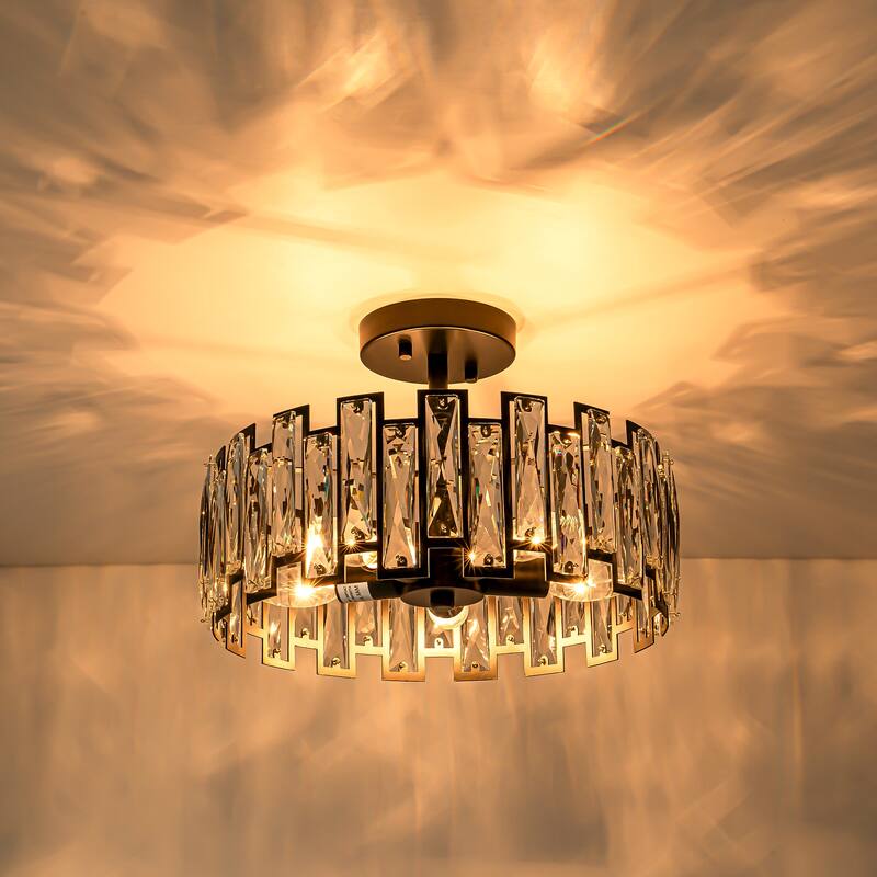 5-Light Mid-Century Modern Glam Cage Drum Crystal Semi-Flush Mount Ceiling Light