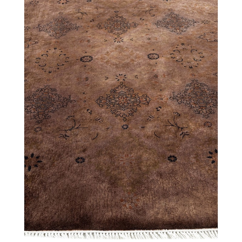 Overton Hand Knotted Wool Vintage Inspired Modern Contemporary Overdyed Brown Octagon Area Rug - 5' 1" x 5' 1"
