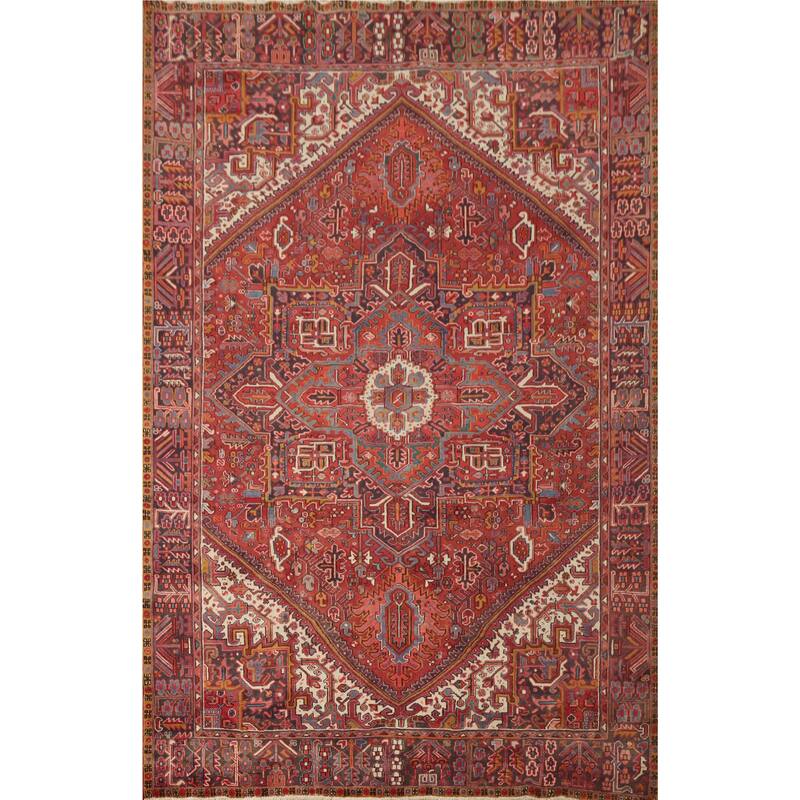Hand Knotted Oriental 100% Wool Carpet Traditional Medallion Red Heriz Area Rug - 11' 1'' X 8' 5''