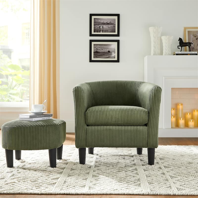 Upholstered Accent Arm Chair Corduroy with Ottoman Foot Rest