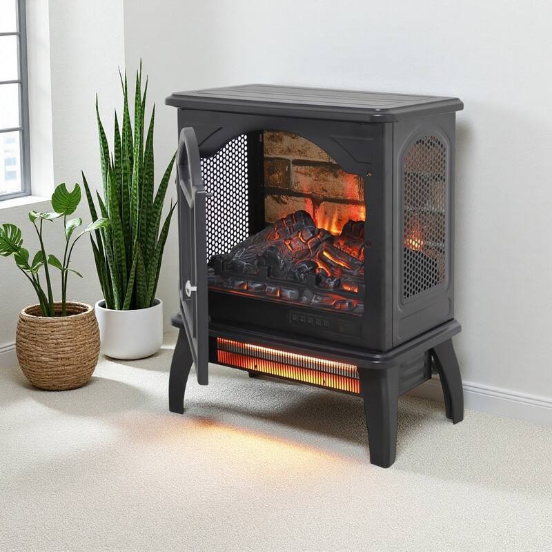 17/18/26/33 inch Freestanding Electric Fireplace Stove Heater with 3D Flame Effect 12H Timer Infrared Remote Control,Black/Brown