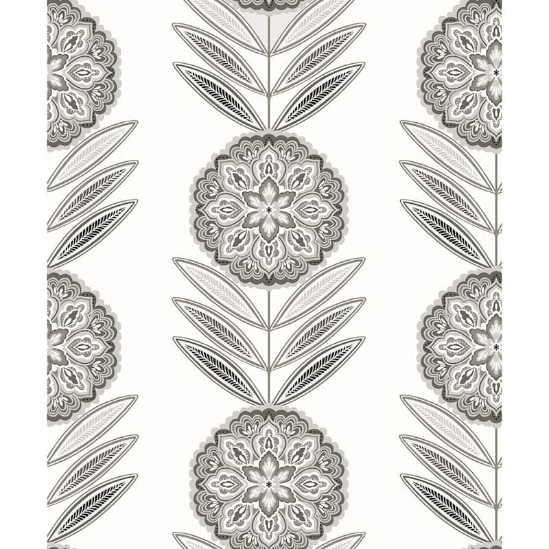 Seabrook Designs Belle Floral Stripe Non-Woven Unpasted Wallpaper - 20.9 in. W x 33 ft. L - Mushroom
