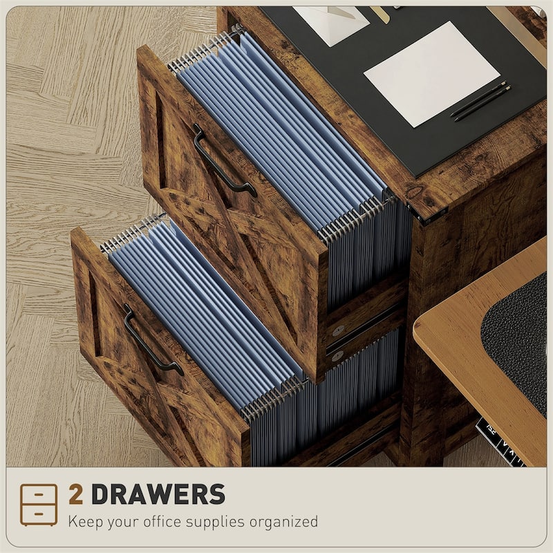 Rustic Brown File Cabinet with 2 Large Drawers and Smooth Slides Stable Design for Home or Office Storage