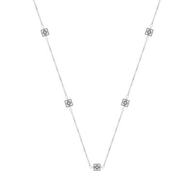Sterling Silver Natural White Diamond Square Station Necklace