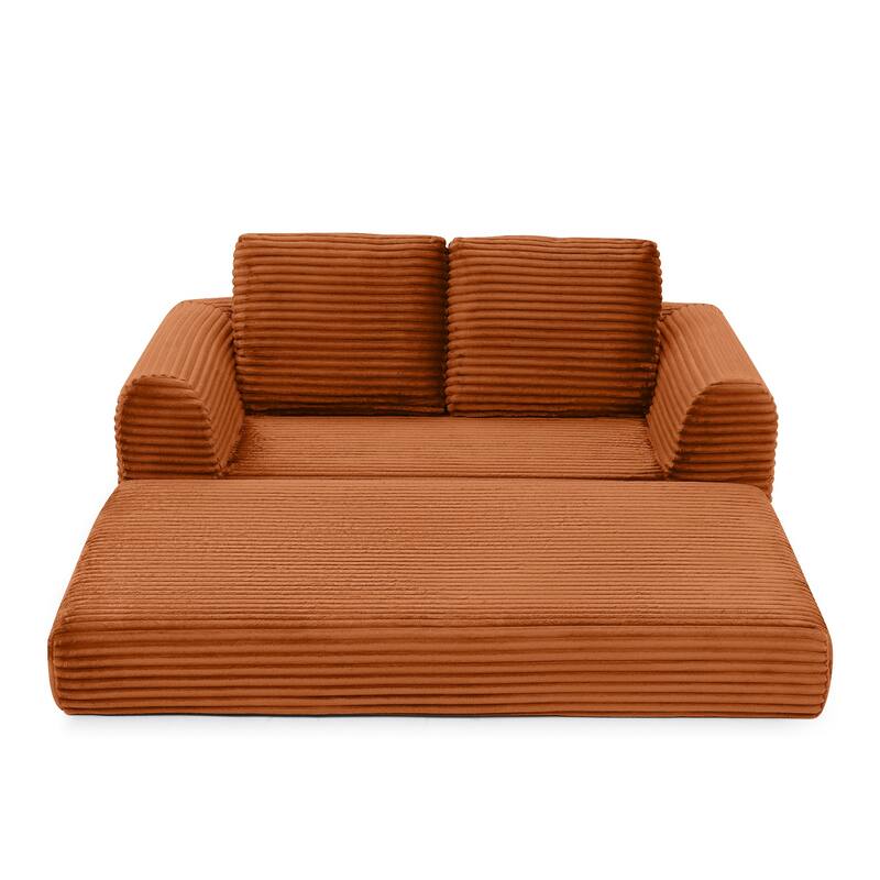 Sofa Bed Sleeper Sofa with 2 Pillows, Upholstered Sofa Couch Loveseat Orange 2-Seater Sofa Couch with Armrests