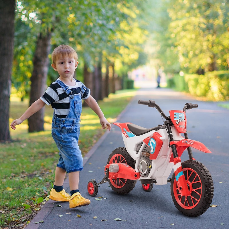 12V Electric Bicycle with Rear Wheel Drive, Red Ride on Motor Vehicle Toy, Battery Powered Electric Vehicle with Training Wheels - Red