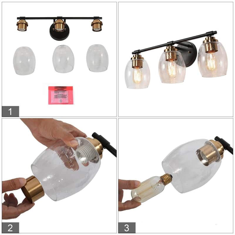 Fintch Modern Farmhouse 3-light Bathroom Vanity Light Fixture Industrial Black Gold Wall Sconce