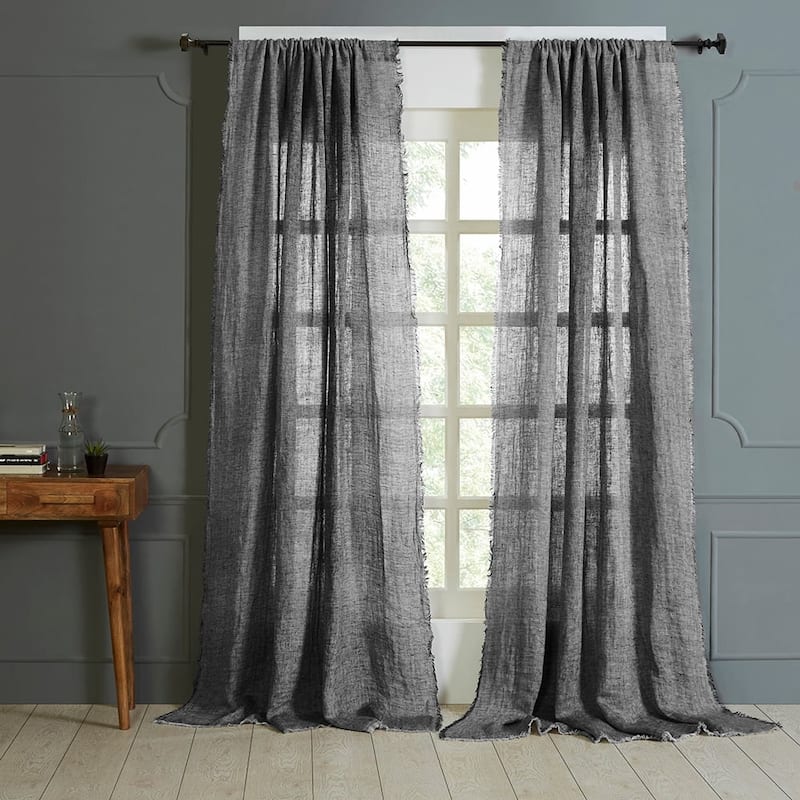 Kart Linen Reversible Curtain, Asphalt/Natural, 96"