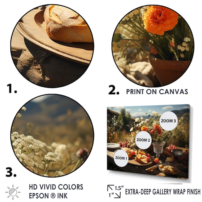 Designart "Rustic Banquet In France II" Meals & Picnics Framed Wall Art Living Room
