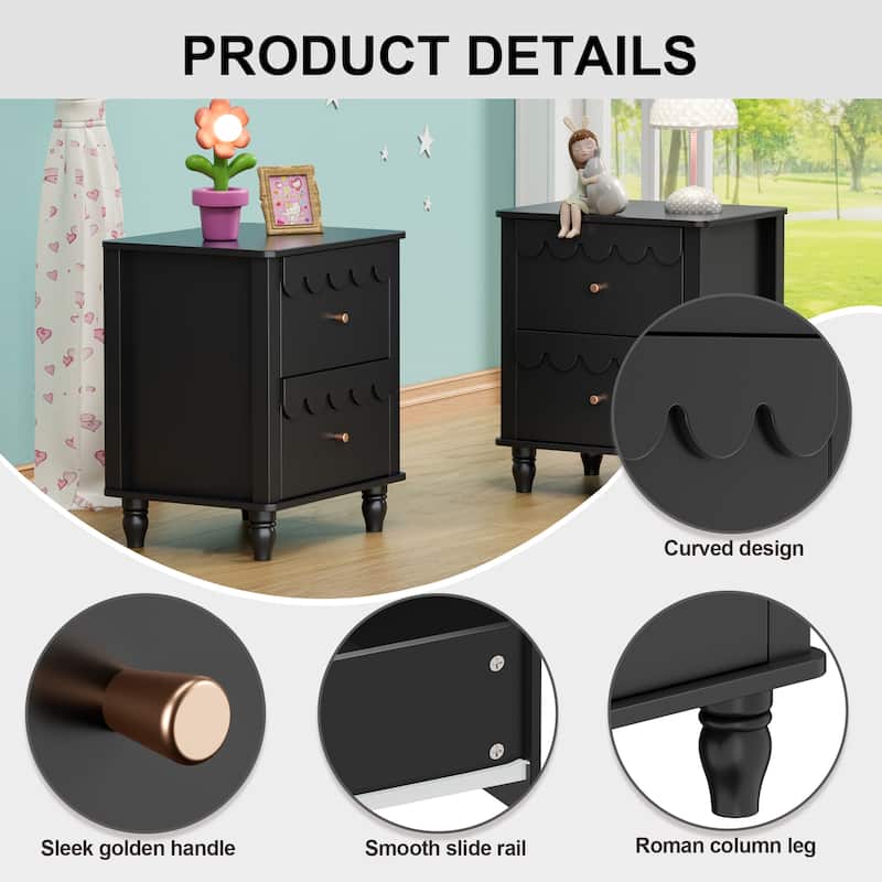 2 Drawers Nightstand Curved Design Cloud Bedside Table