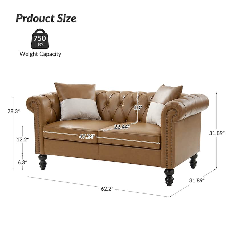 Faustina Traditional 62.2" Wide Leather Sofa with Solid Wood Legs