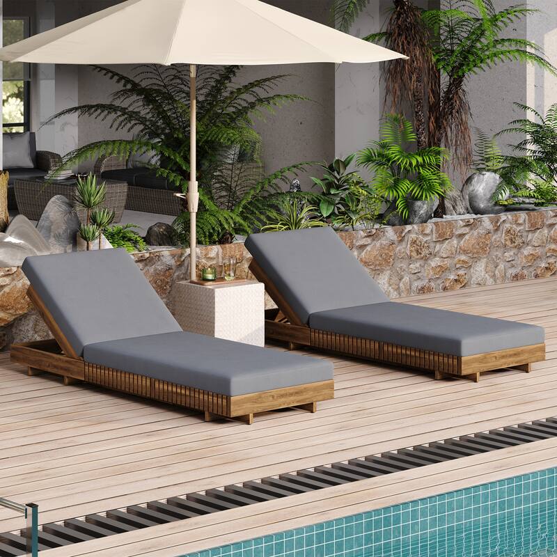 Christopher Knight Home - Samuel Outdoor Acacia Wood Chaise Lounge Set