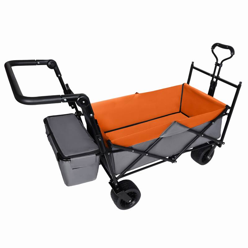 With Push Handle, 480Lbs Collapsible Wagon with Canopy, Wagon cart with 7" All-Terrain Wheels, Lightweight Foldable Wagon