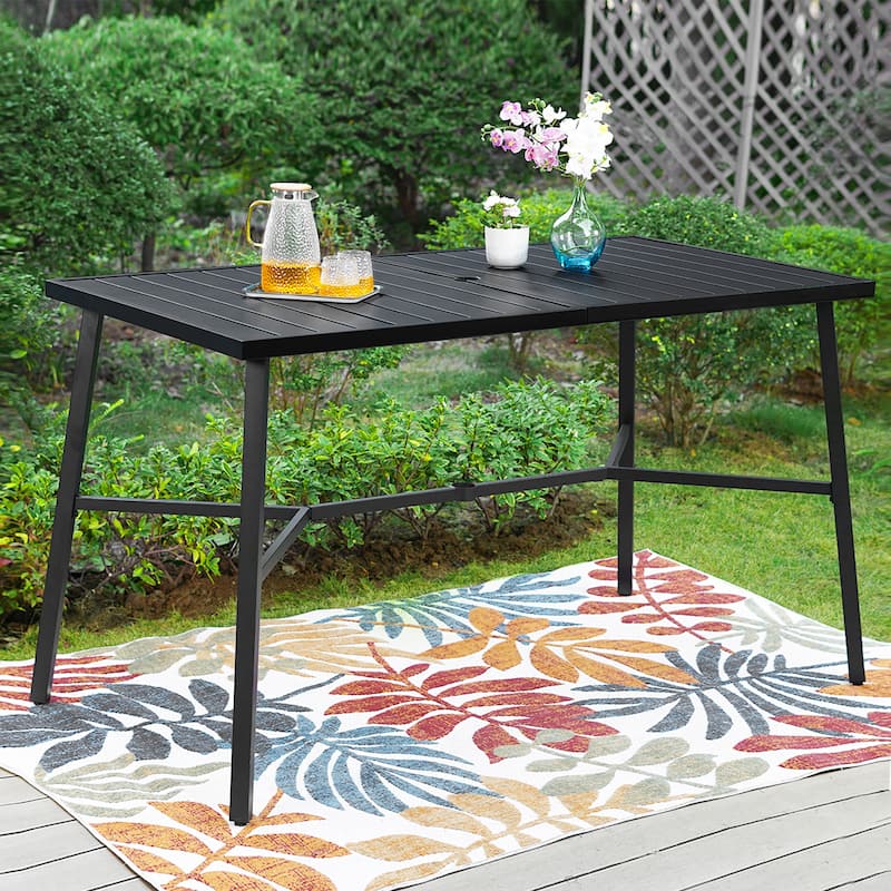 MAISON ARTS Patio Bar Table Metal Bar Height Table Rectangular Dining Table - Black
