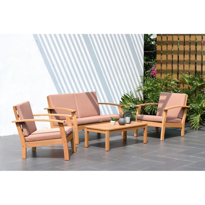 Tottenville 4-piece Patio Conversation Set by Havenside Home - Teak finish & Khaki cushions