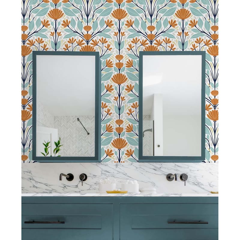 NextWall Folk Floral Peel and Stick Wallpaper