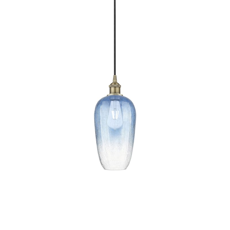 Innovations Lighting 616-1P-15-7 Brookhaven Flute Pendant Brookhaven - Antique Brass / Sapphire Blue
