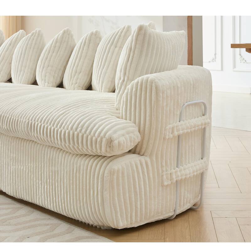 127" Corduroy L-Shaped Sectional Sofa with 10 Back Cushions