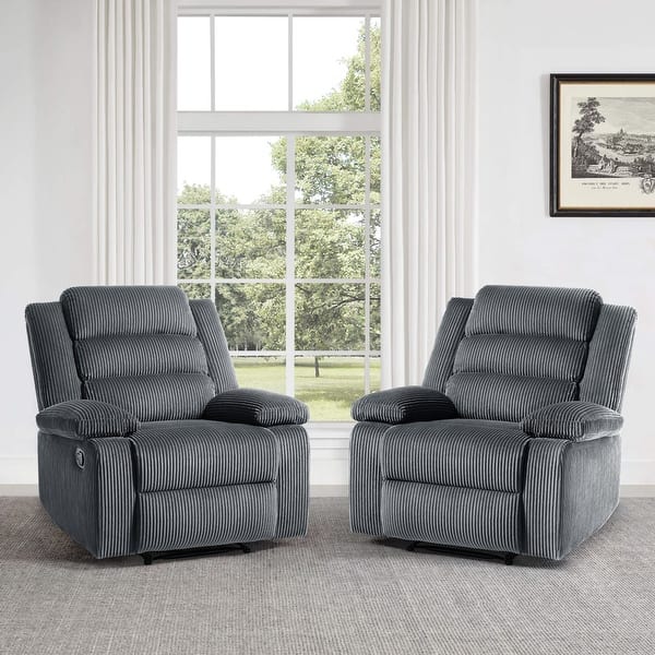 slide 2 of 103, Overstuffed Cotton Corduroy Manual Pushback Recliner with Wide Armrest Dark Gray Corduroy/2-Piece
