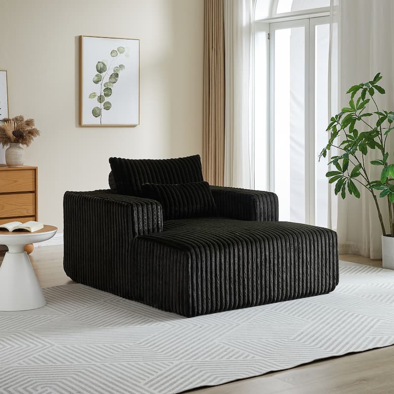 Black Modern 62.5" Corduroy Sponge Sofa Lounge Chair with 2 Pillows for Living Room