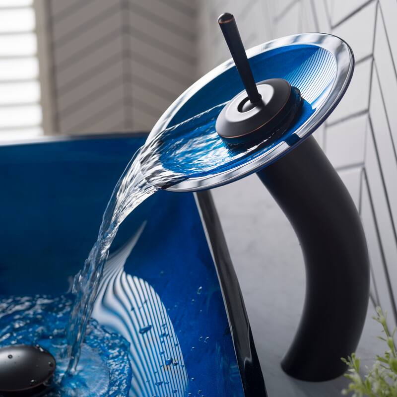 Kraus Bathroom Combo - 21-7/8" Irruption Blue Glass Vessel Bathroom